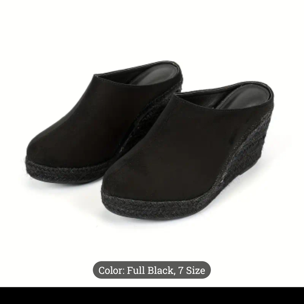 Black Espadrille Slip-On Shoes with Wedge Sole